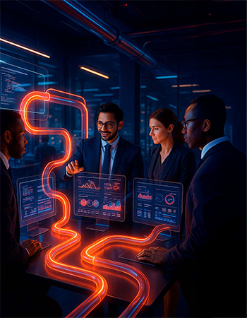 Equipo de profesionales en tecnología colaborando con soluciones digitales innovadoras de SolSer IT.